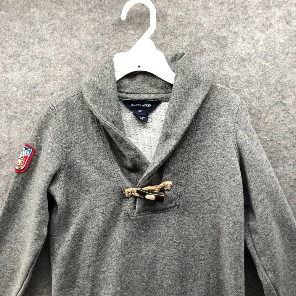 Ralph Lauren Girls Size 7‎ (S) Sweatshirt Dress Shawl Neck Toggle Gray Pullover